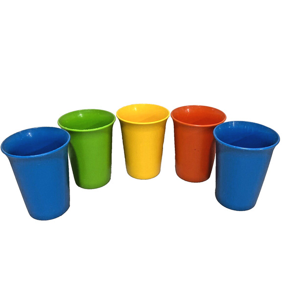 Tupperware Plastic Cups Tumblers 6 oz Juice Primary Colors Stackable Retro (5) - Picture 1 of 6